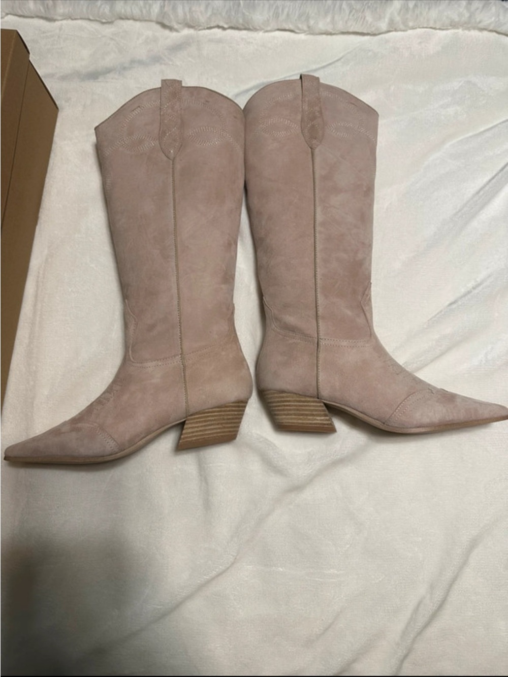 Steve Madden Blush Pink Suede Mid-Calf Western Boots - Picture 3 of 6